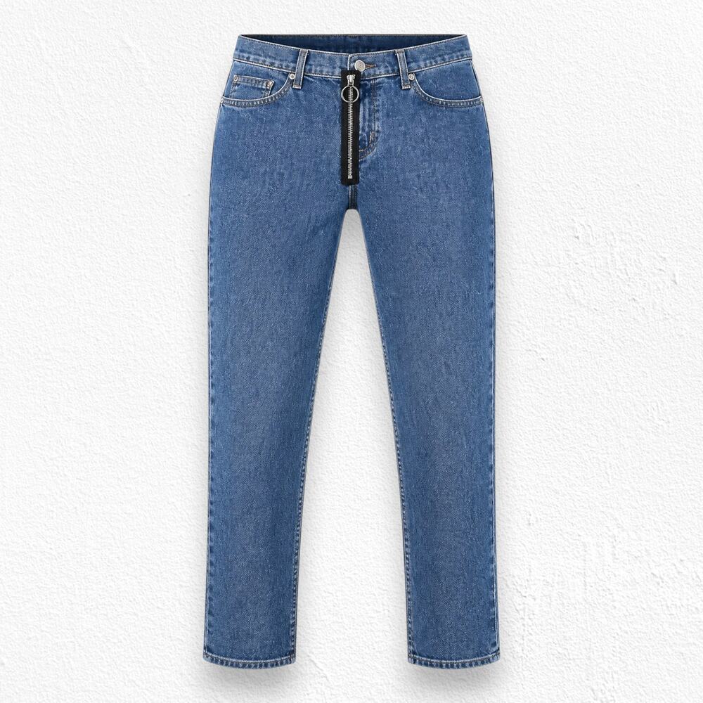 Hudson Riley Diehard Blue Exposed Zip Relaxed Cropped Straight Leg Jeans Size 29